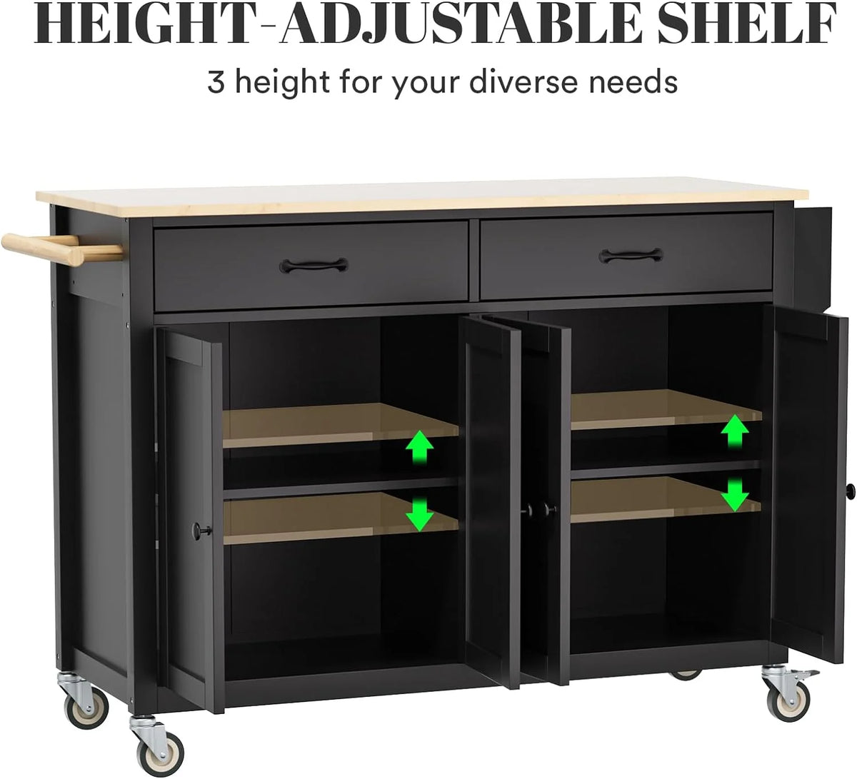ZIVACATE Rolling Kitchen Island with Drop Leaf and Storage Large 53 in Movable Kitchen Carts White