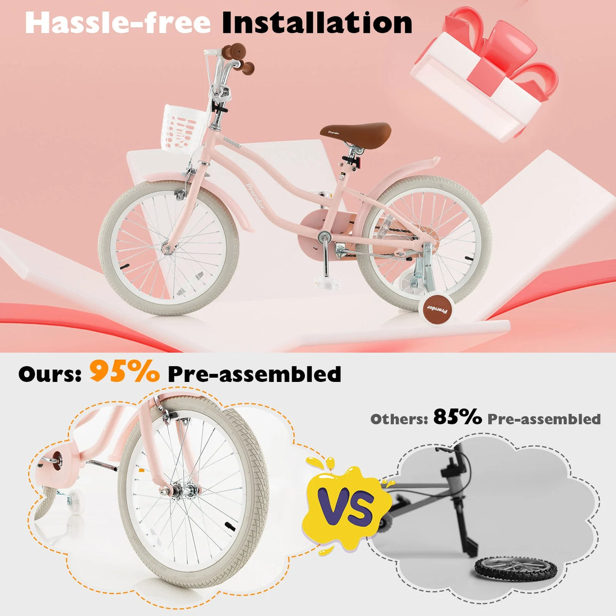 Costway 18'' Kids Bike Toddler Bicycle with Training Wheel Kickstand for 4-8 Years Old Pink