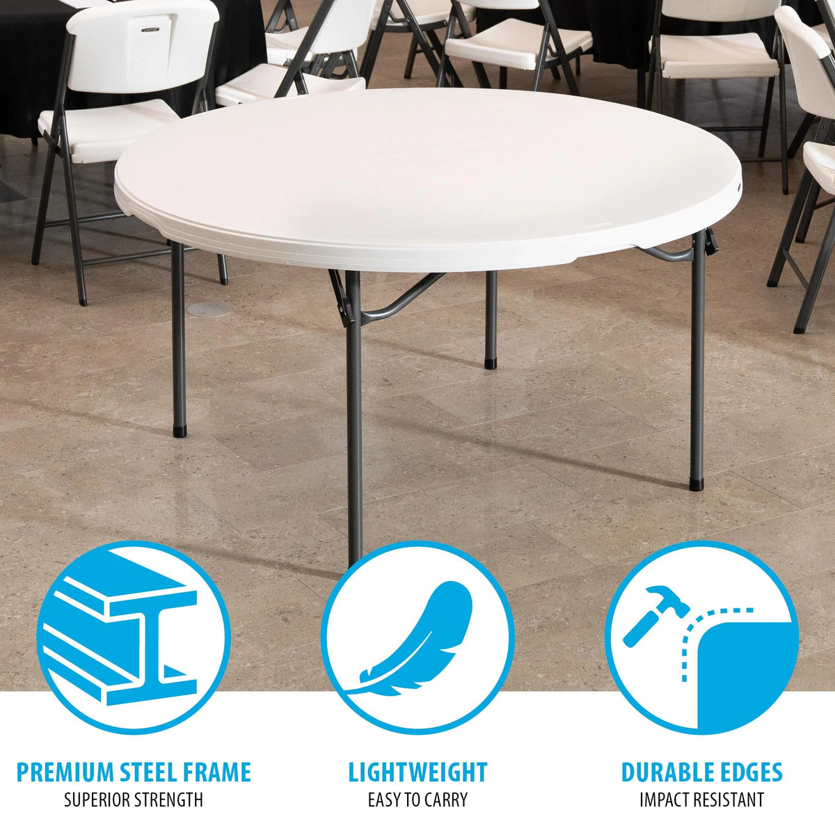 Lifetime (15) 60 in. White Round Tables and Cart Combo - 80441