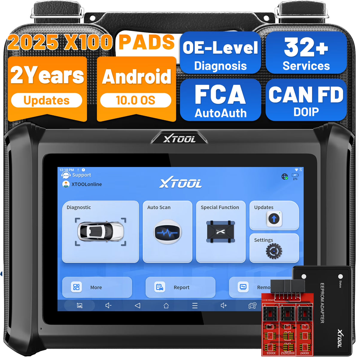 XTOOL X100 Pads Auto Key Fob Programmer Full System OBD2 Scanner 32+ Reset Functions IMMO EEPROM Adapter