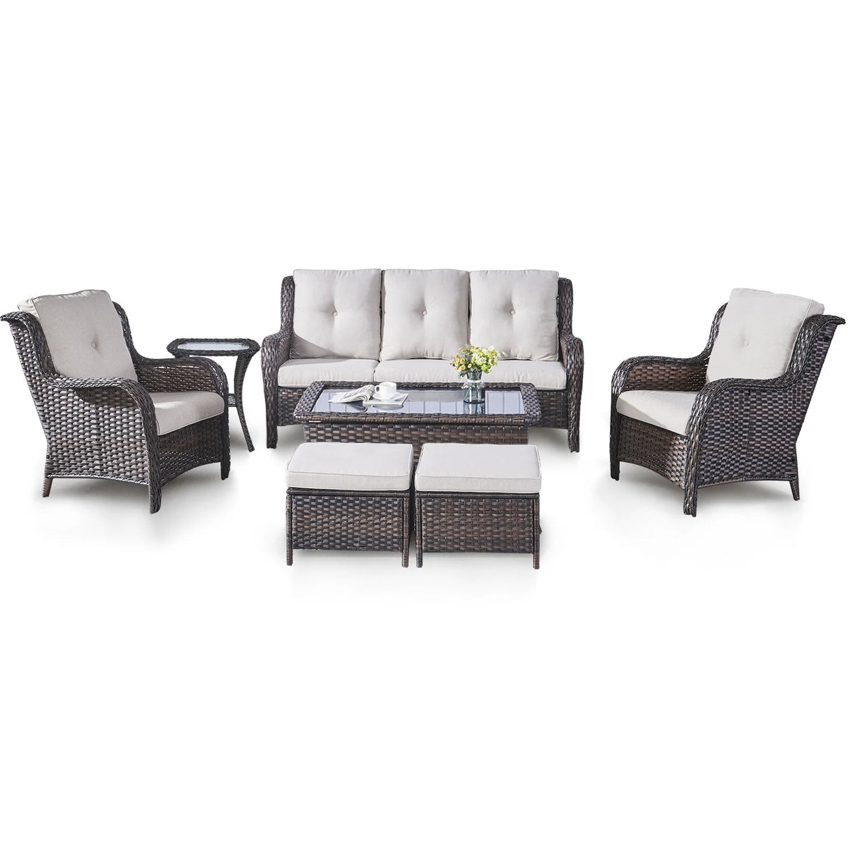 POCASSY 7 Piece Rattan Sofa Seating Group with Cushions