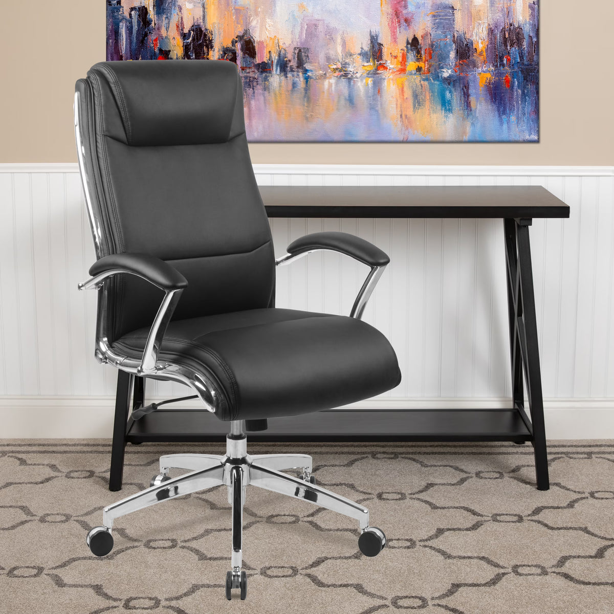 Emma + Oliver High Back Designer White LeatherSoft Smooth Swivel Office Chair with Arms