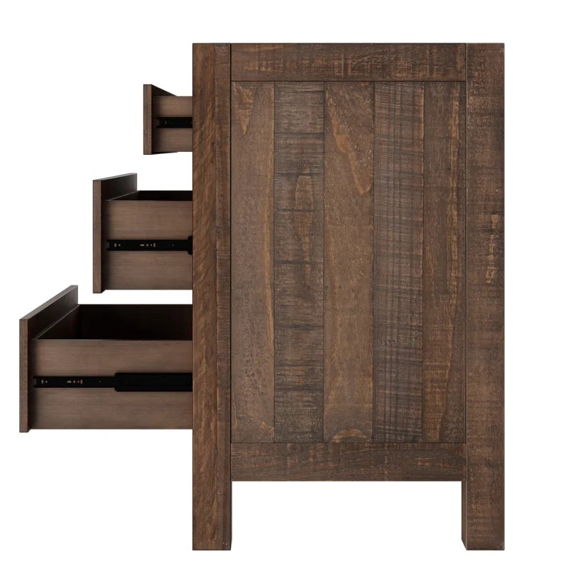 Rustic Farmhouse Style Three-Drawer Solid Pine Wood Nightstand  Set of 2,with Cup Pulls and Integrated Charge Station
