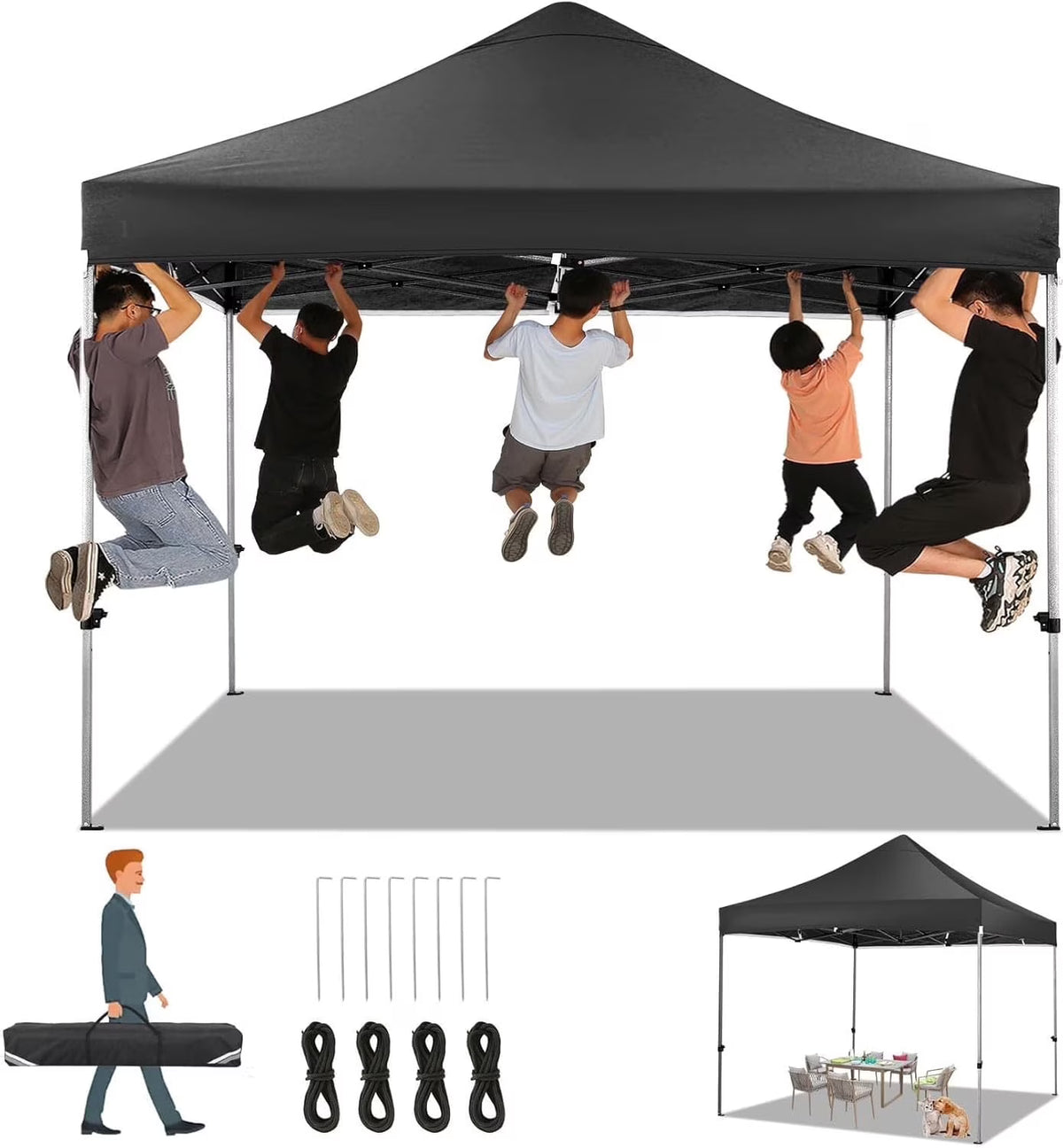 COBIZI 10x10 Heavy Duty Pop-up Canopy Tent for Outside, UPF 50+ Waterproof and Instant Outdoor Shelter, Outdoor Canopy for Beach,Party,Camping with Rope,Stake and Carrying Bag,White(Frame Thickened)