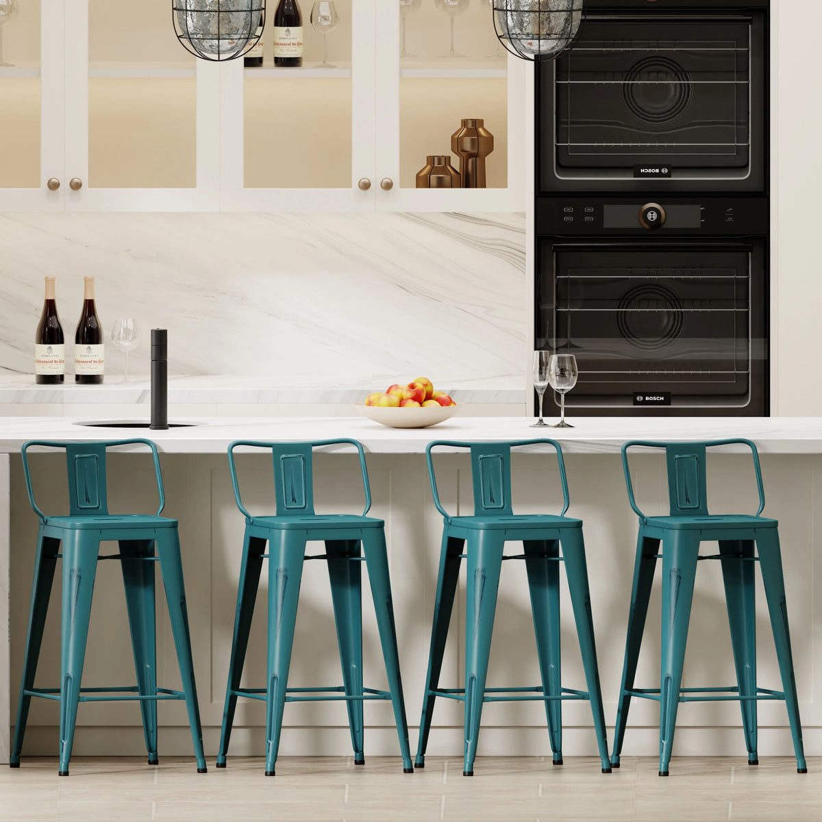 Andeworld 30" Low Back Distressed White Bar Stools Metal Barstools Counter Height Stools [Set of 4]