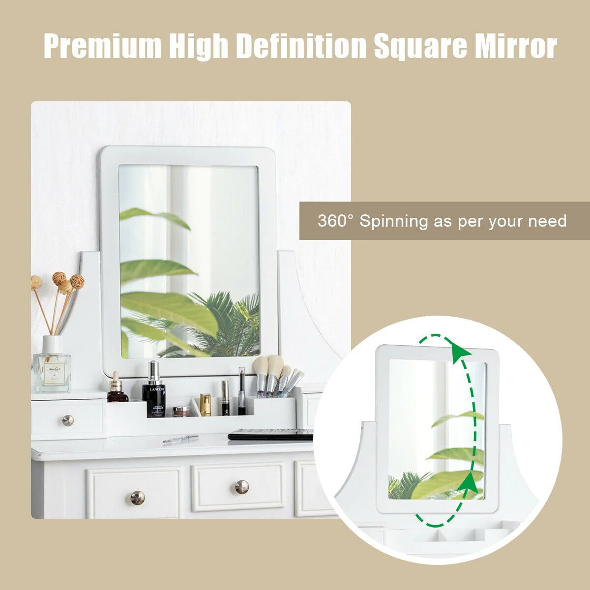 Gymax Vanity Set Makeup Dressing Table & Stool w/5 Drawers White