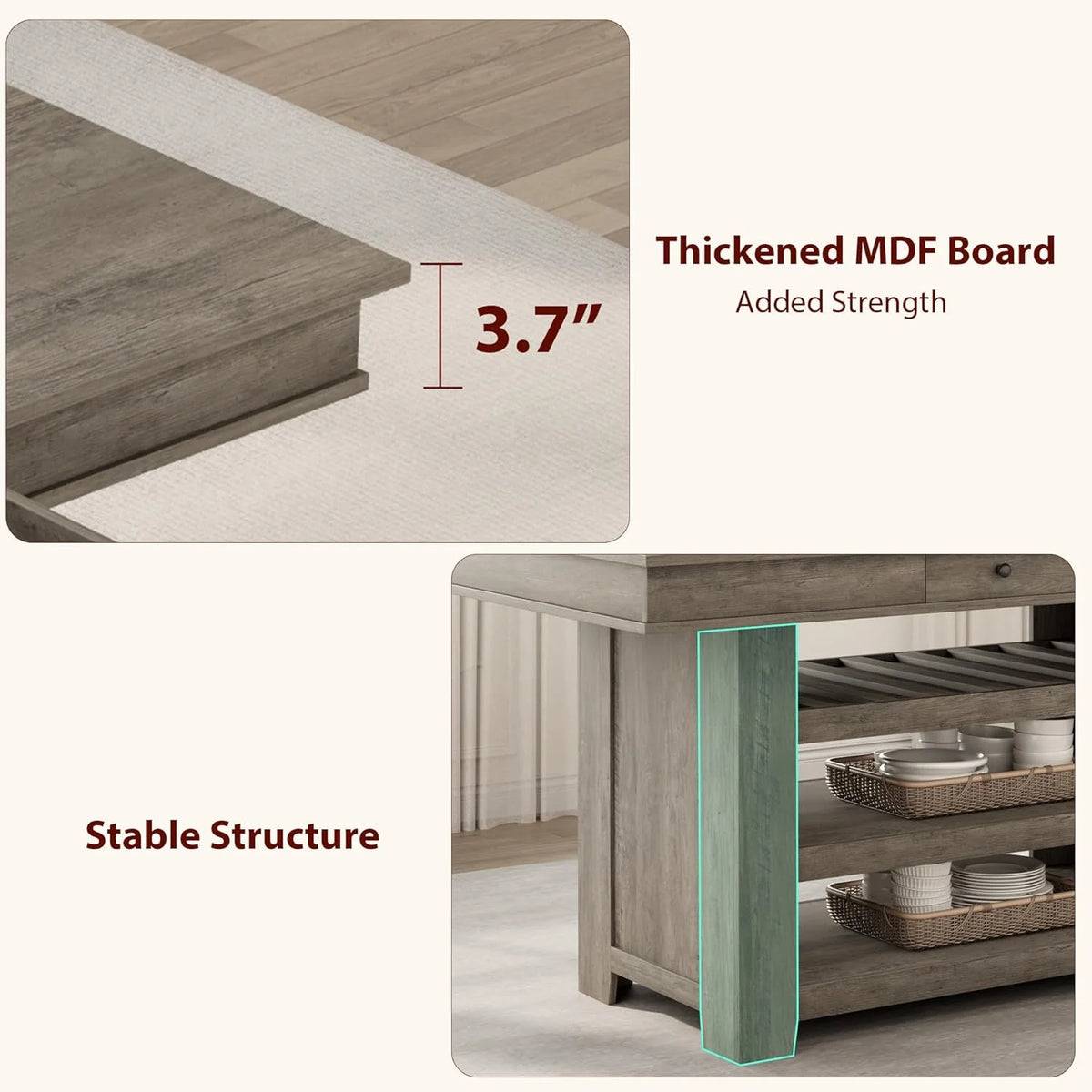 60" Counter Height Dining Table for 4,Rustic Counter Height Dining Table with Drawers& Open Shelves for Kitchen, Bar