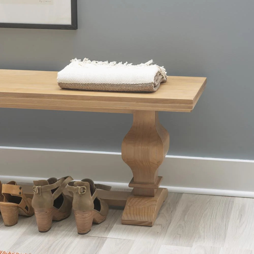 Linon Larson Solid Pine Wood Double Pedestal Bench in Rustic Honey Brown