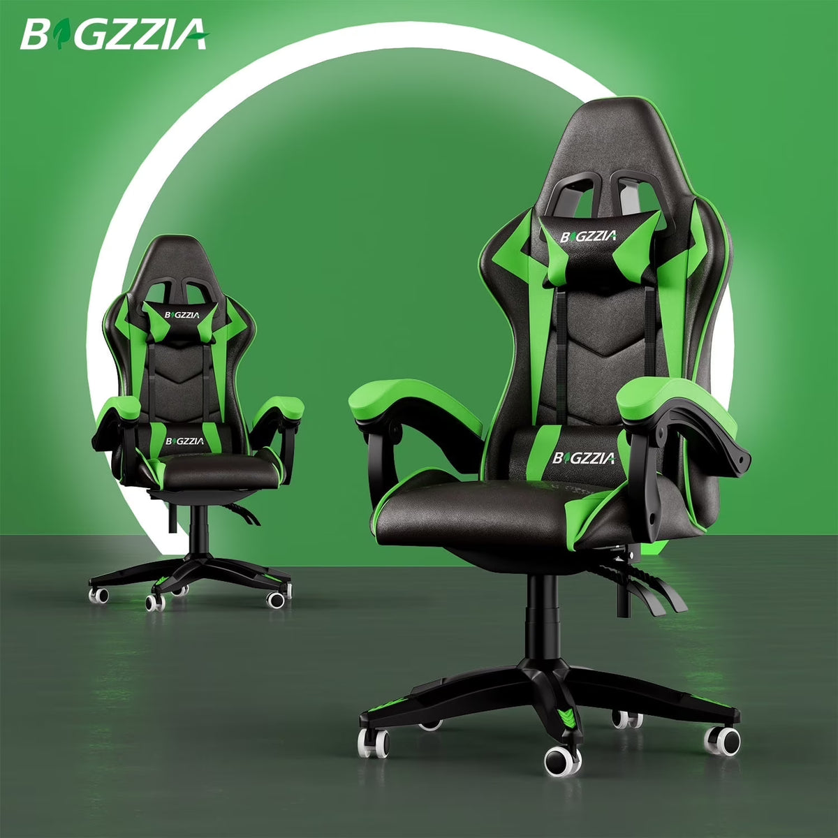 Bigzzia Gaming Chair Pu Leather Office Chair with Ergonomic Lumbar Pillow, Reclining Racing Game Chair Backrest and Seat Height Adjustable Swivel Recliner,Esports Chair with Headrest,Blue