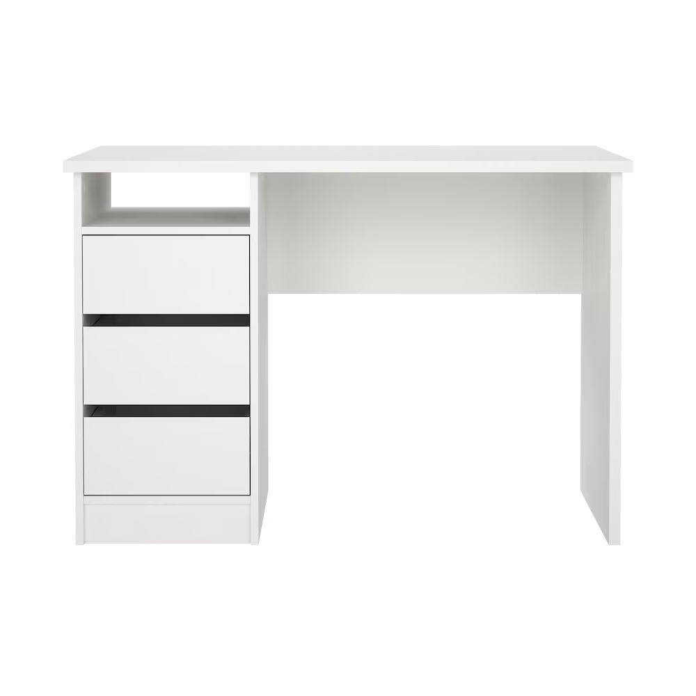 Tvilum Wes Writing Desk with 3 Storage Drawers and Open Shelf for Adults, White