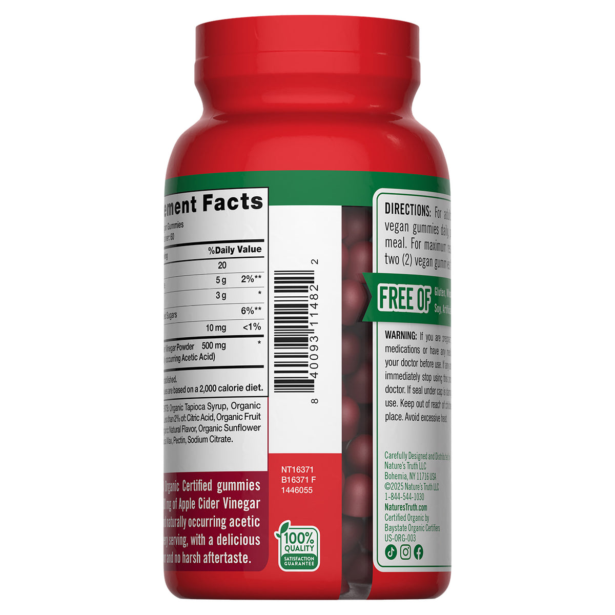 Nature's Truth USDA Organic Apple Cider Vinegar 500 mg., 120 Gummies