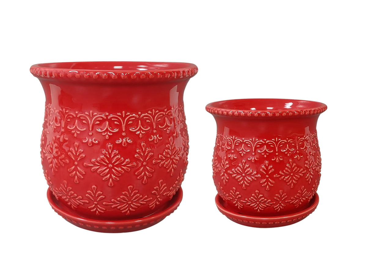 The Pioneer Woman Embossed Timeless Geo Red Planter, 6 in, Stoneware