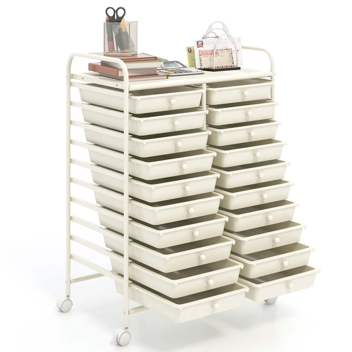 Costway 20 Drawer Rolling Storage Cart Tools Scrapbook Paper Office School Organizer Yellow