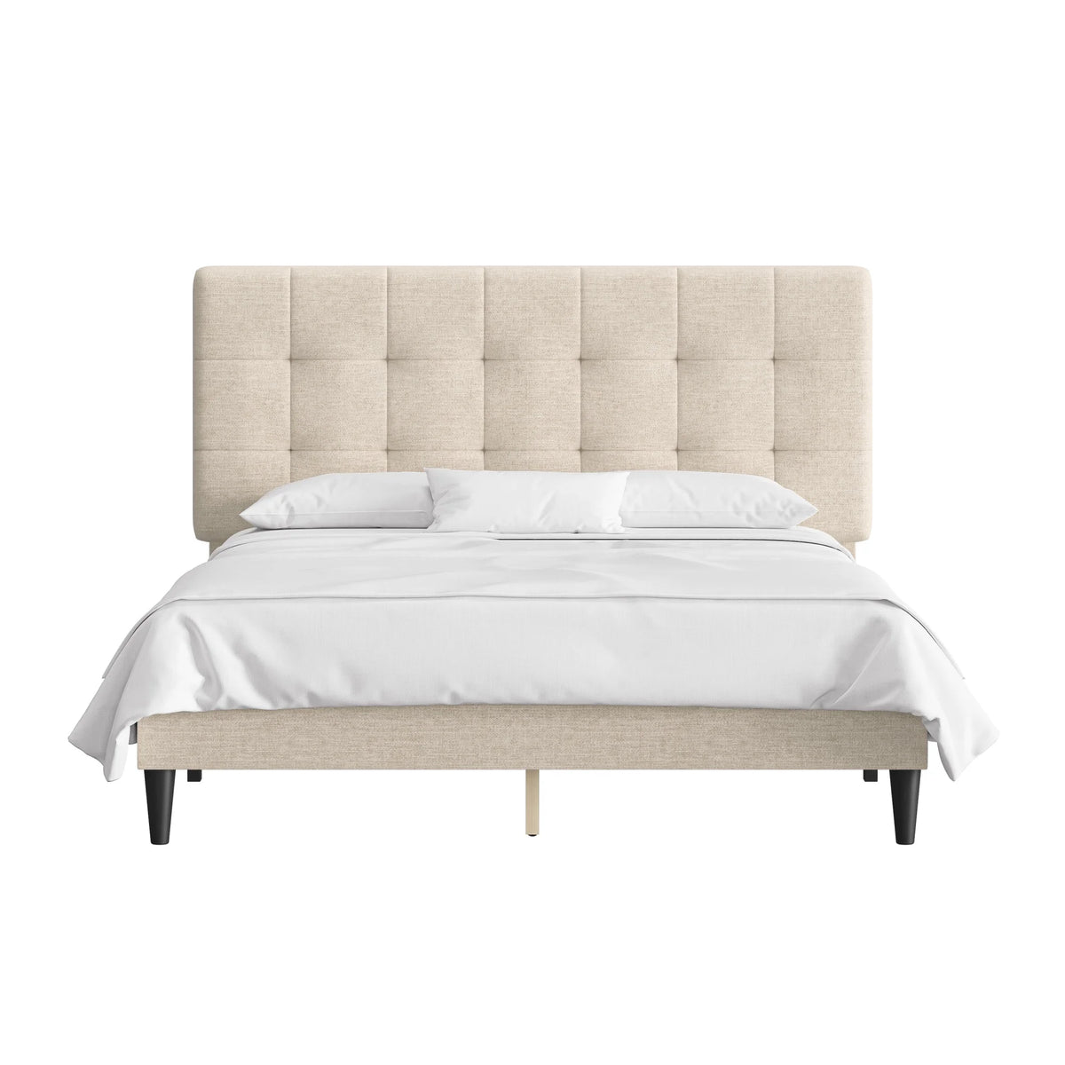 Mainstays Hillside Square Tufted Upholstered Full Platform Bed, Ivory Fabric
