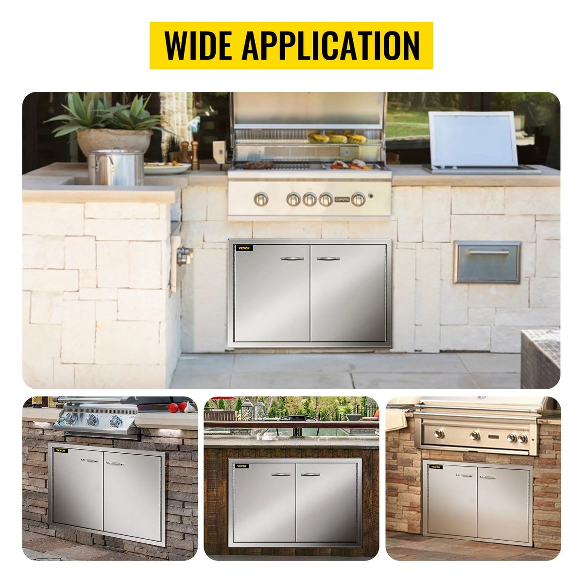 BBQ Access Door 33w x 22h inch, Double BBQ Door Stainless Steel, Outdoor Kitchen Doors for BBQ Island, Grilling Station, Outside Cabinet