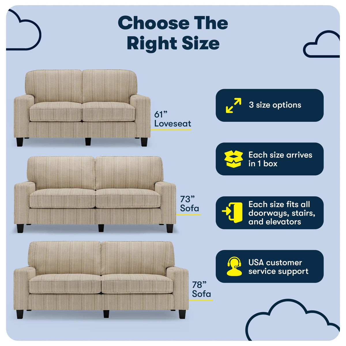Serta Palisades 61" Track Arm Sofa Loveseat with Removable Covers Beige