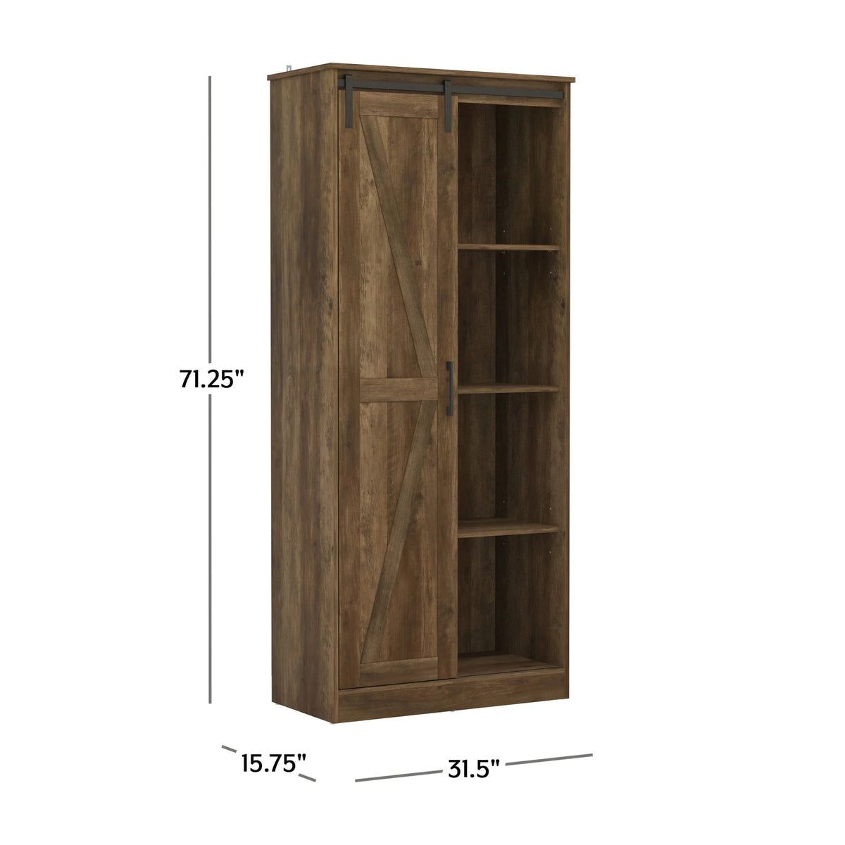 Woven Paths Shelton Wood Kitchen Pantry with 1 Sliding Barn Door, Knotty Oak