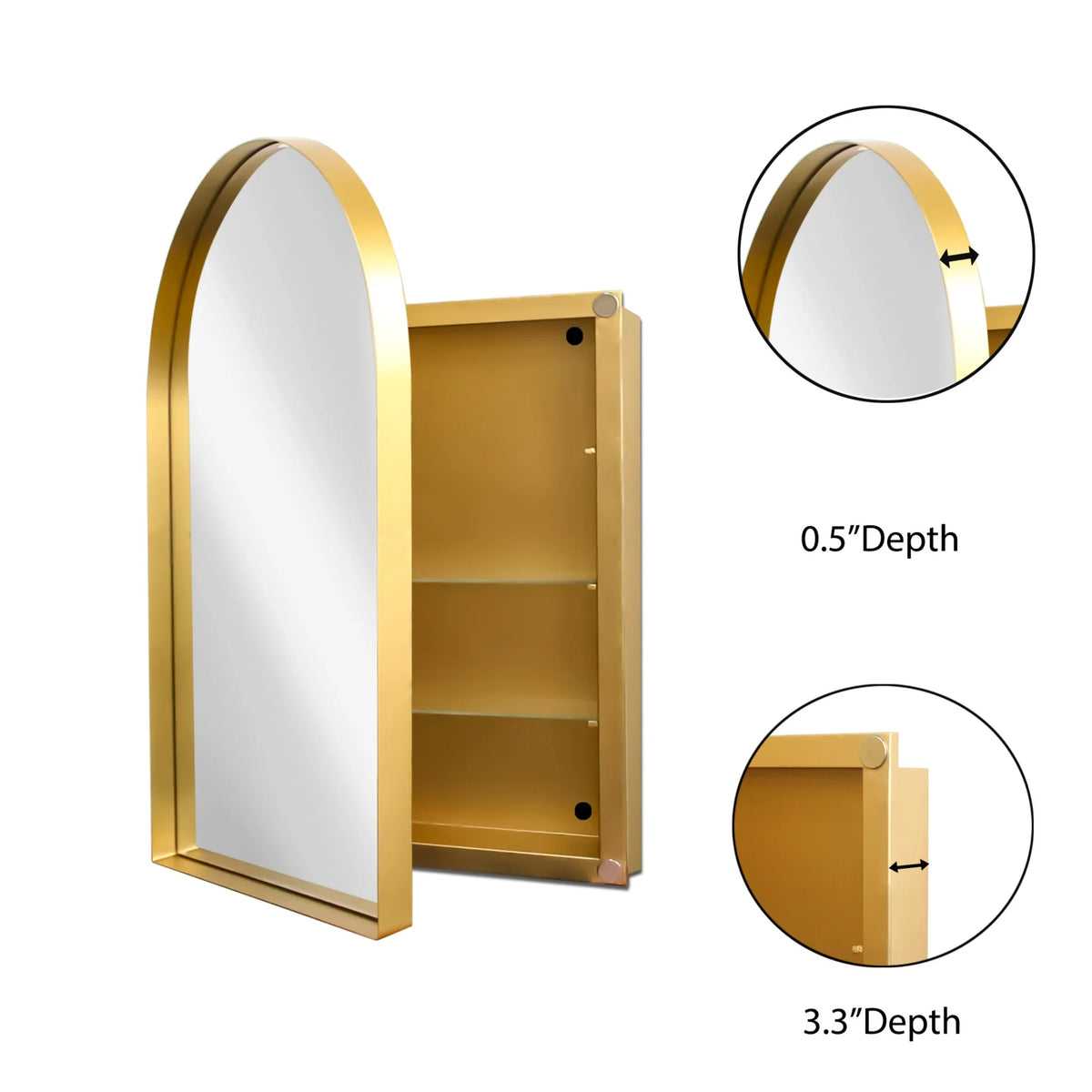 16x24 Inch Bathroom Mirror Cabinet with Adjustable Glass Shelves, Recessed Metal Framed Medicine Cabinet for Storage, Matte Gold