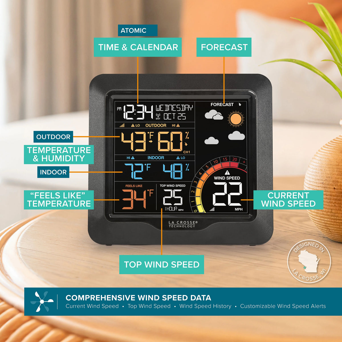 La Crosse Technology L76225 Digital Color Wind & Weather Station with Wind Sensor