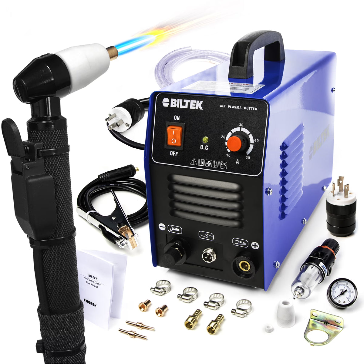 Biltek Plasma Cutter 50A Dual Voltage 110V/220V Cutting Torch Kit, 1/2 Inch, IGBT Technology, Portable Plasma Cutter Machine, Metal Cutter for Steel, Copper, Aluminum, Brass and Other Metals