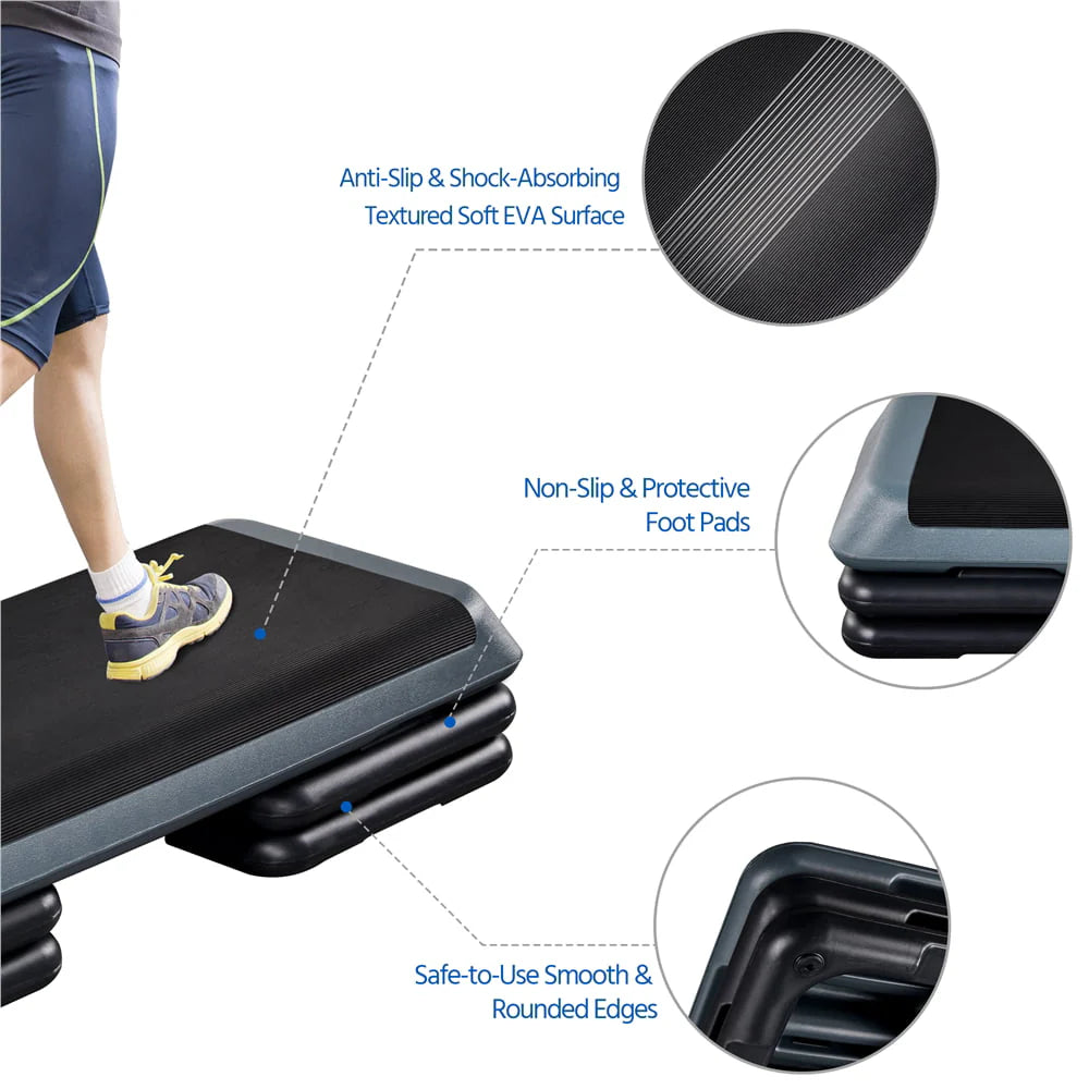 SmileMart Adjustable Heights Aerobic Stepper Exercise Platform for Home Gym, Gray