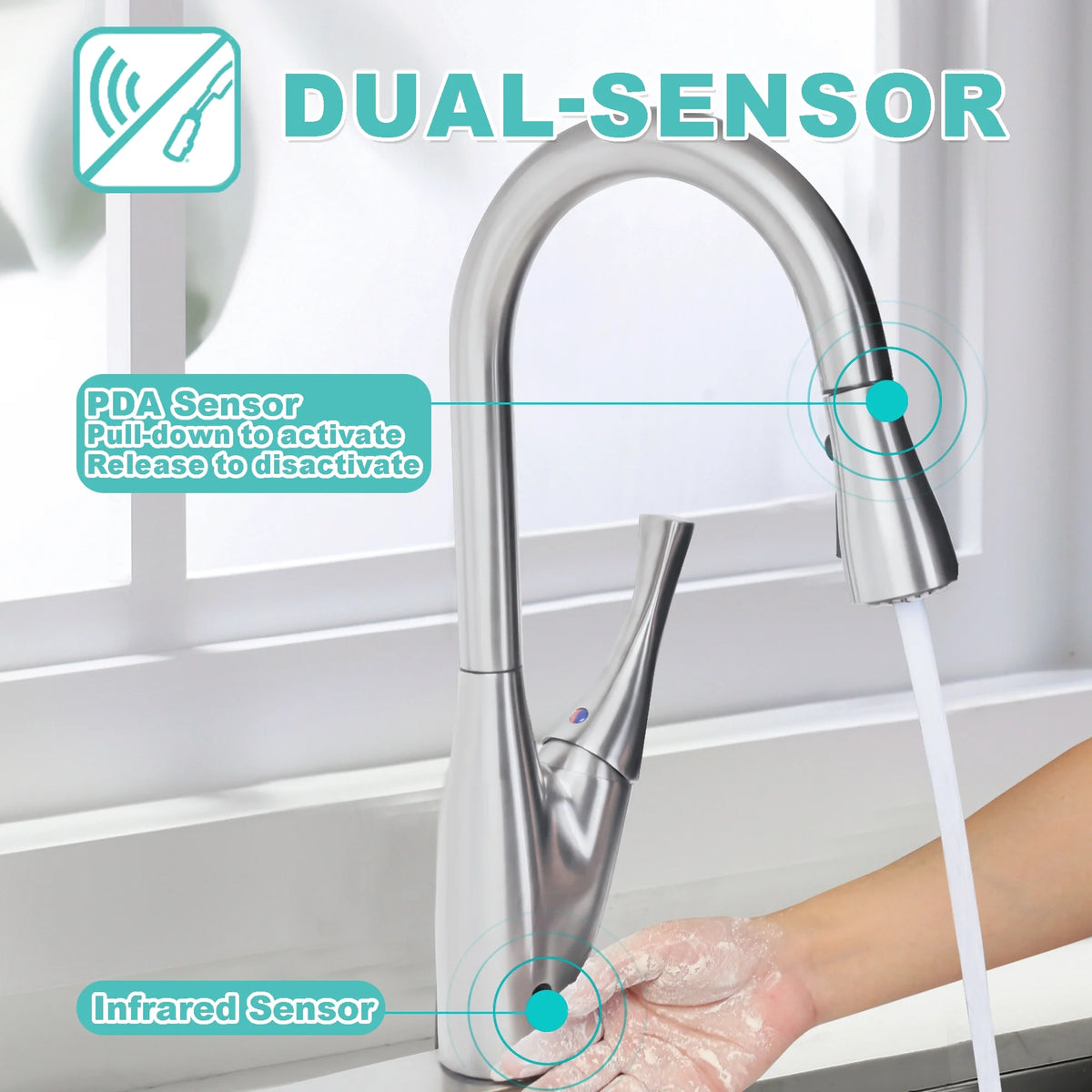 Dual-sensor Pull Down Touchless Kitchen Faucet