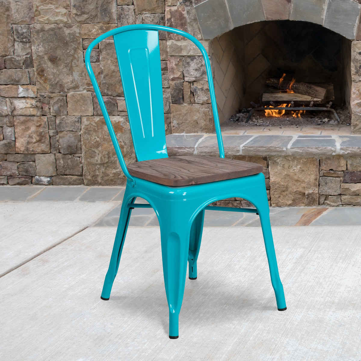 Flash Furniture Copper Metal Stackable Chair with Wood Seat