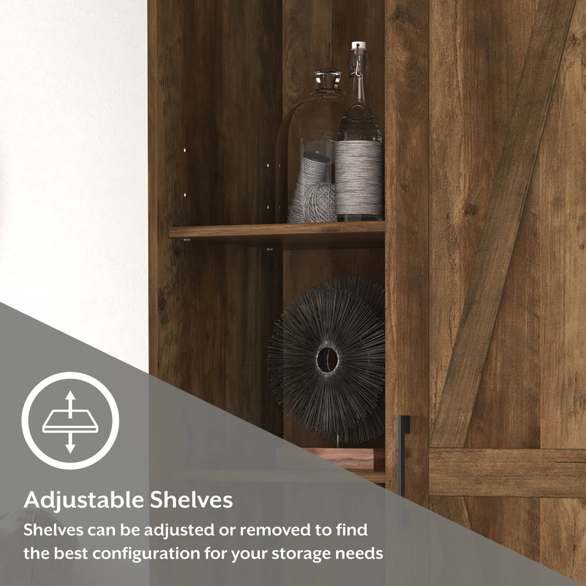 Woven Paths Shelton Wood Kitchen Pantry with 1 Sliding Barn Door, Knotty Oak