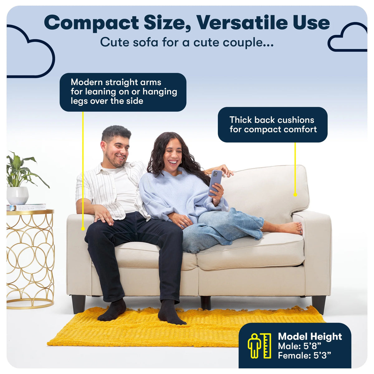 Serta Palisades 61" Track Arm Sofa Loveseat with Removable Covers Beige