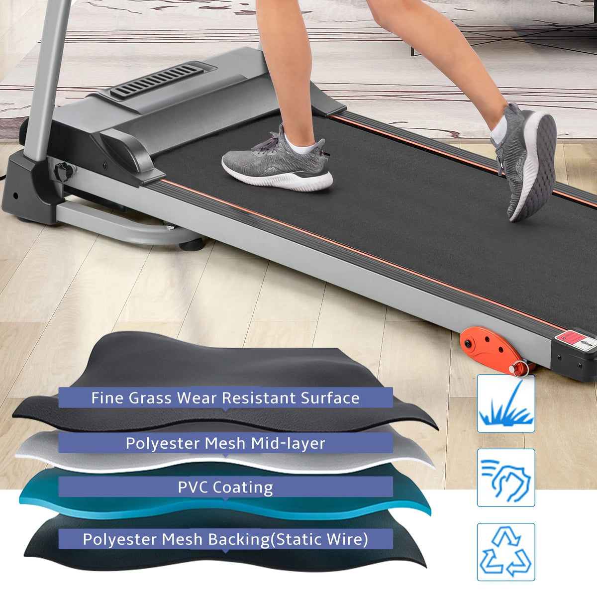 EUROCO Folding Treadmill with 7.5mph Speed, Portable Running Walking Compact Exercise Machine with 12 Preset Program, 3-Level Incline ,  Device Holder and Pulse Sensor for Home