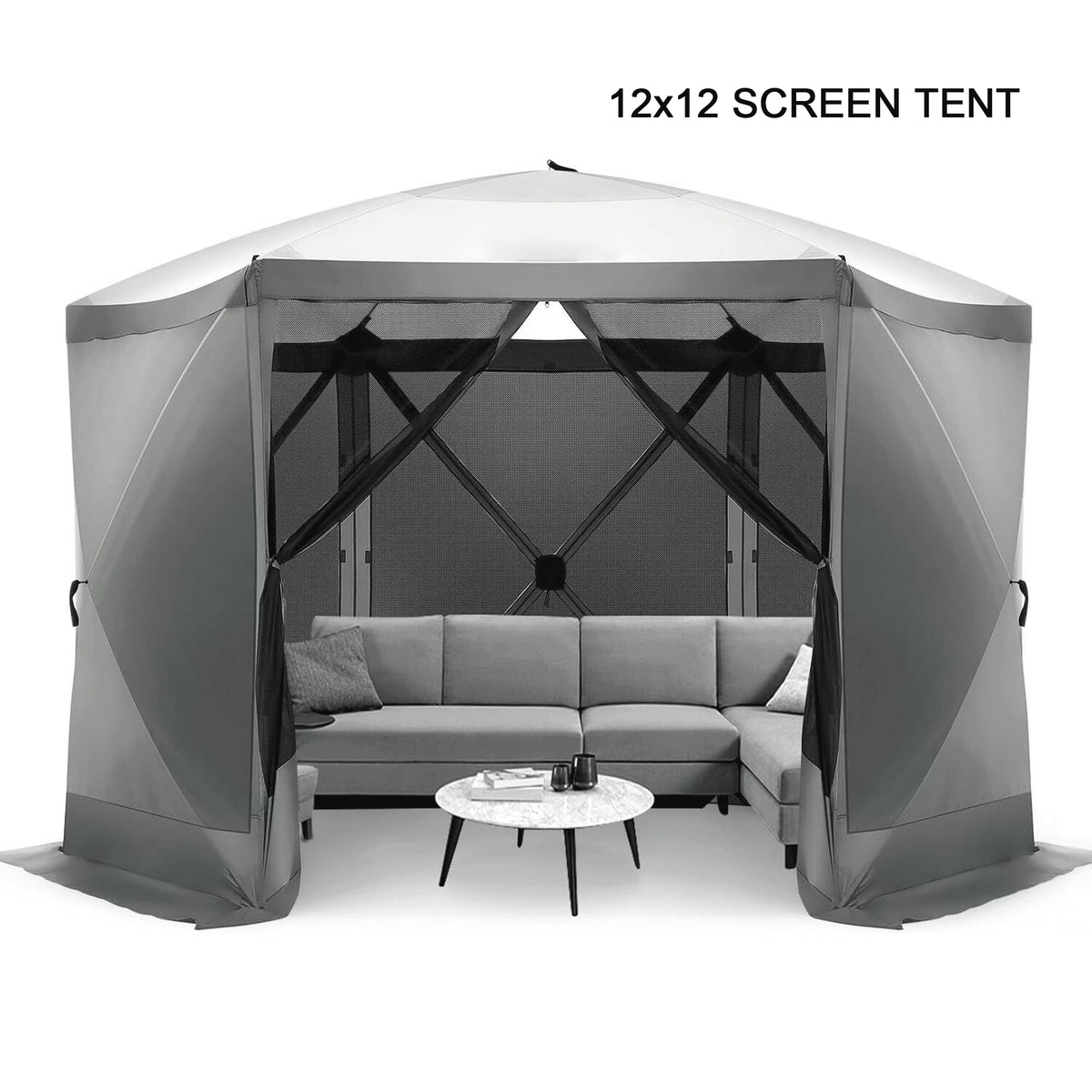 COBIZI 12x12ft Pop-up Gazebo Screen Tent Screen House with sidewalls and Mosquito Netting for Camping, Waterproof, UV Resistant, EZ Set-up Party Canopy with Carrying Bag and Ground Stakes, Brown