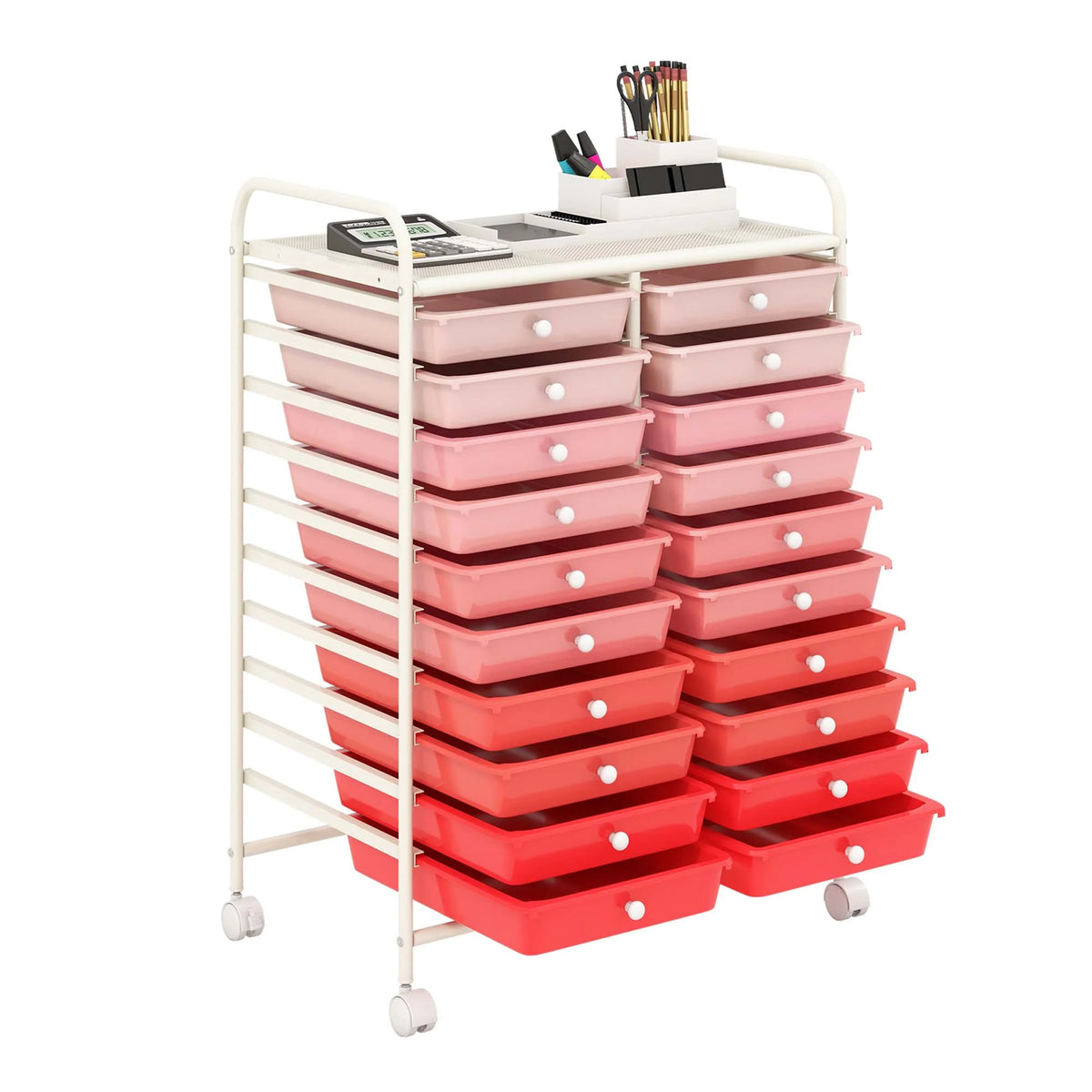 Costway 20 Drawer Rolling Storage Cart Tools Scrapbook Paper Office School Organizer Yellow