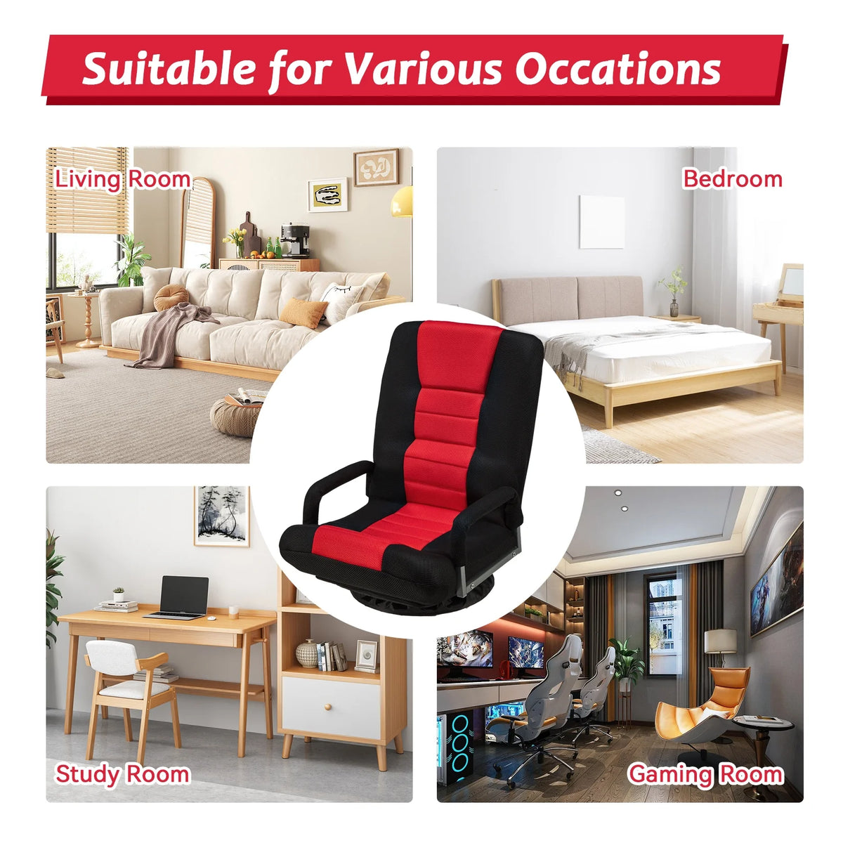 Avocahom Swivel Gaming Floor Chair w/ Armrest Handles, No Assembly gaming chair rocker, Folding Reclining Sofa w/6 Position Adjustable Backrest for Video Games, Watching TV, Reading,Blue