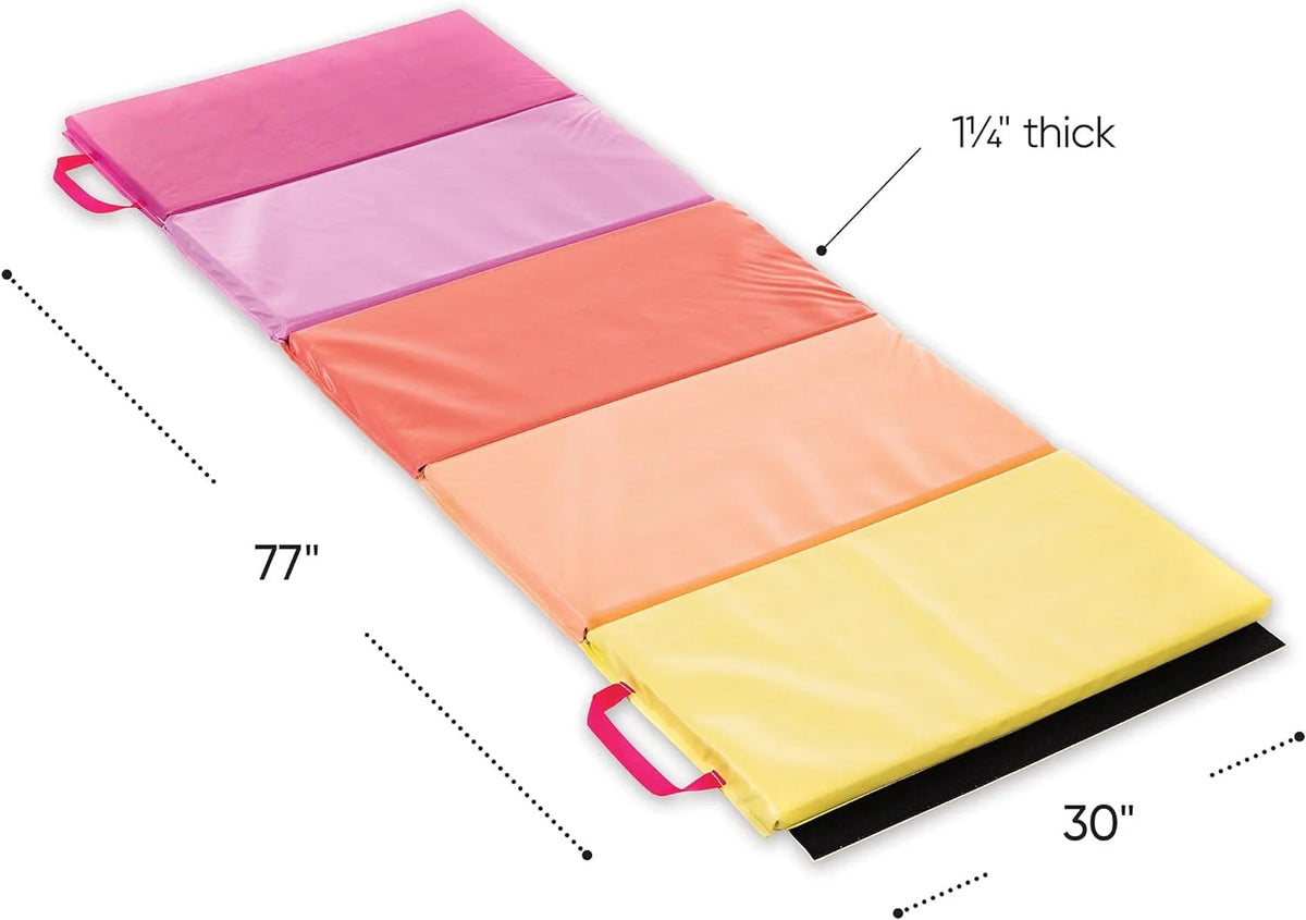 HearthSong 5-Panel Folding Kids' Gymnastics Tumbling Mat for Active Play, with Carrying Handles, Sun