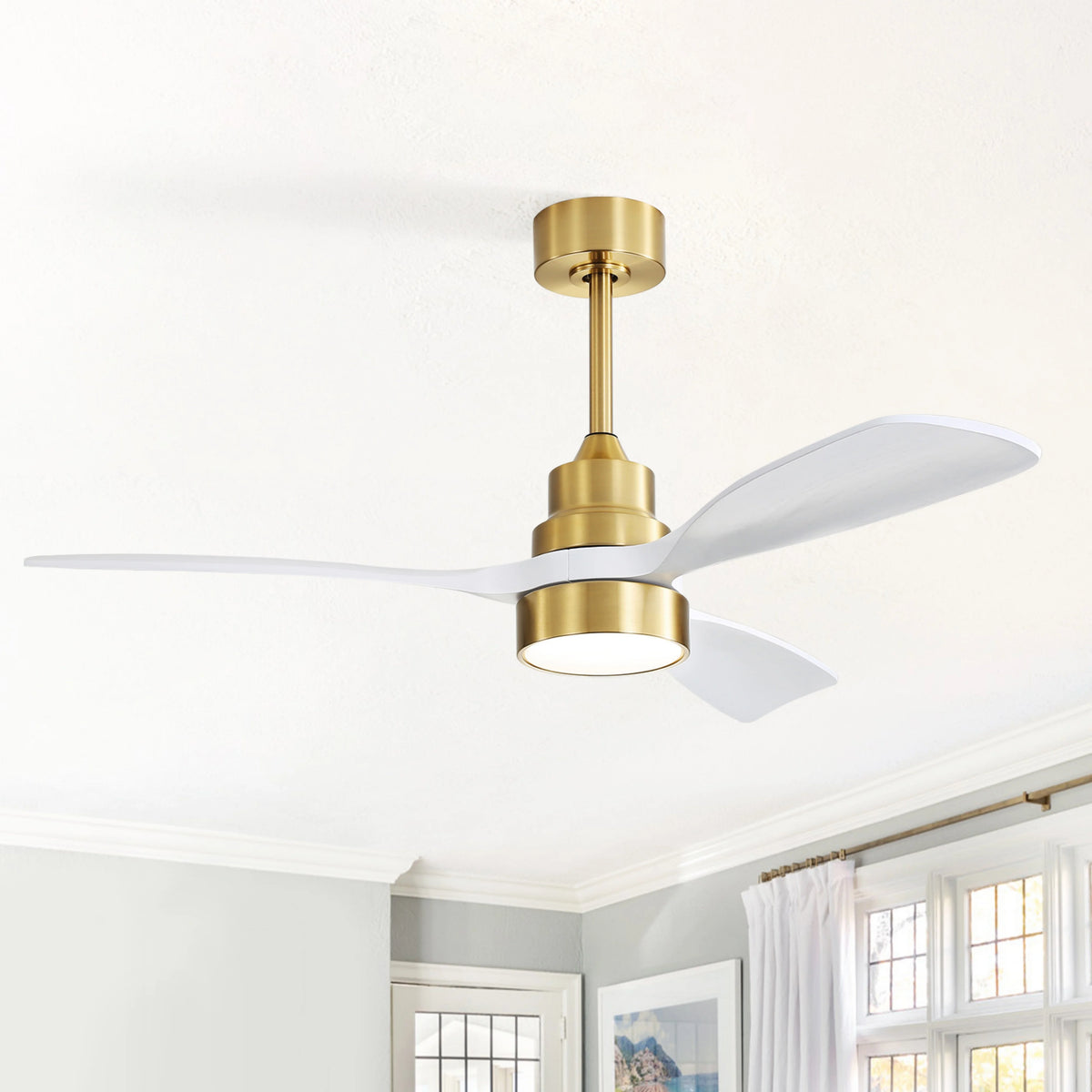 Sofucor 48" White Modern LED Ceiling Fan with Remote Control