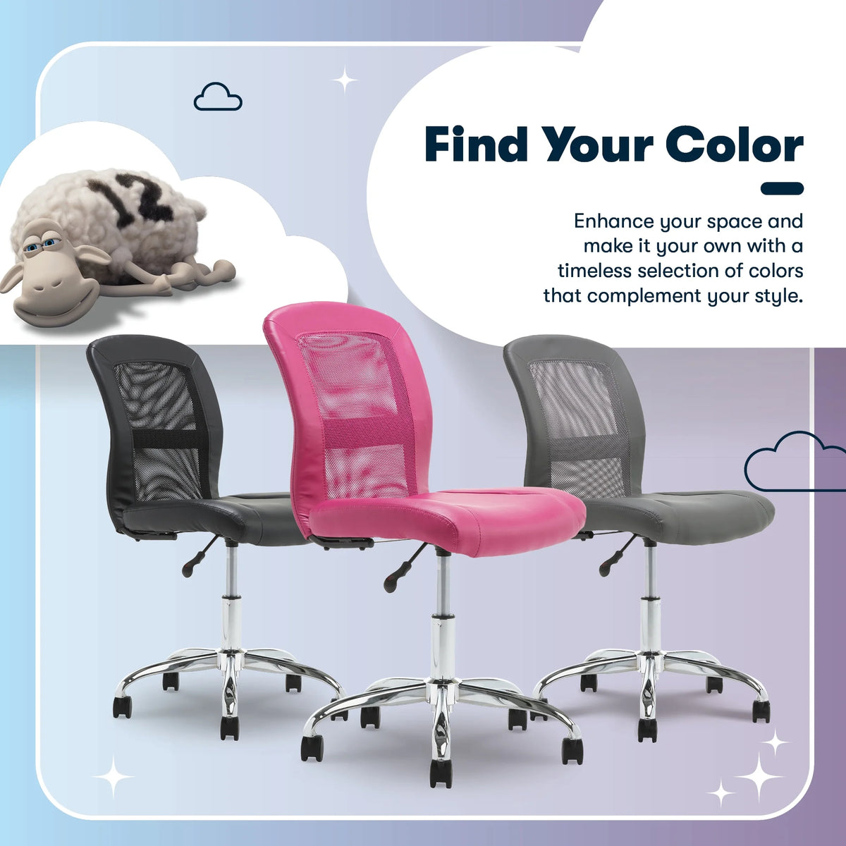 Serta Essentials Armless Task Chair, Faux Leather and Mesh, Cream