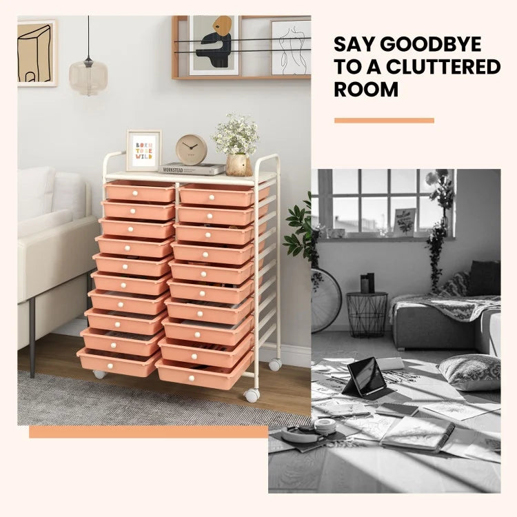 20 Drawers Rolling Storage Cart Studio Organizer