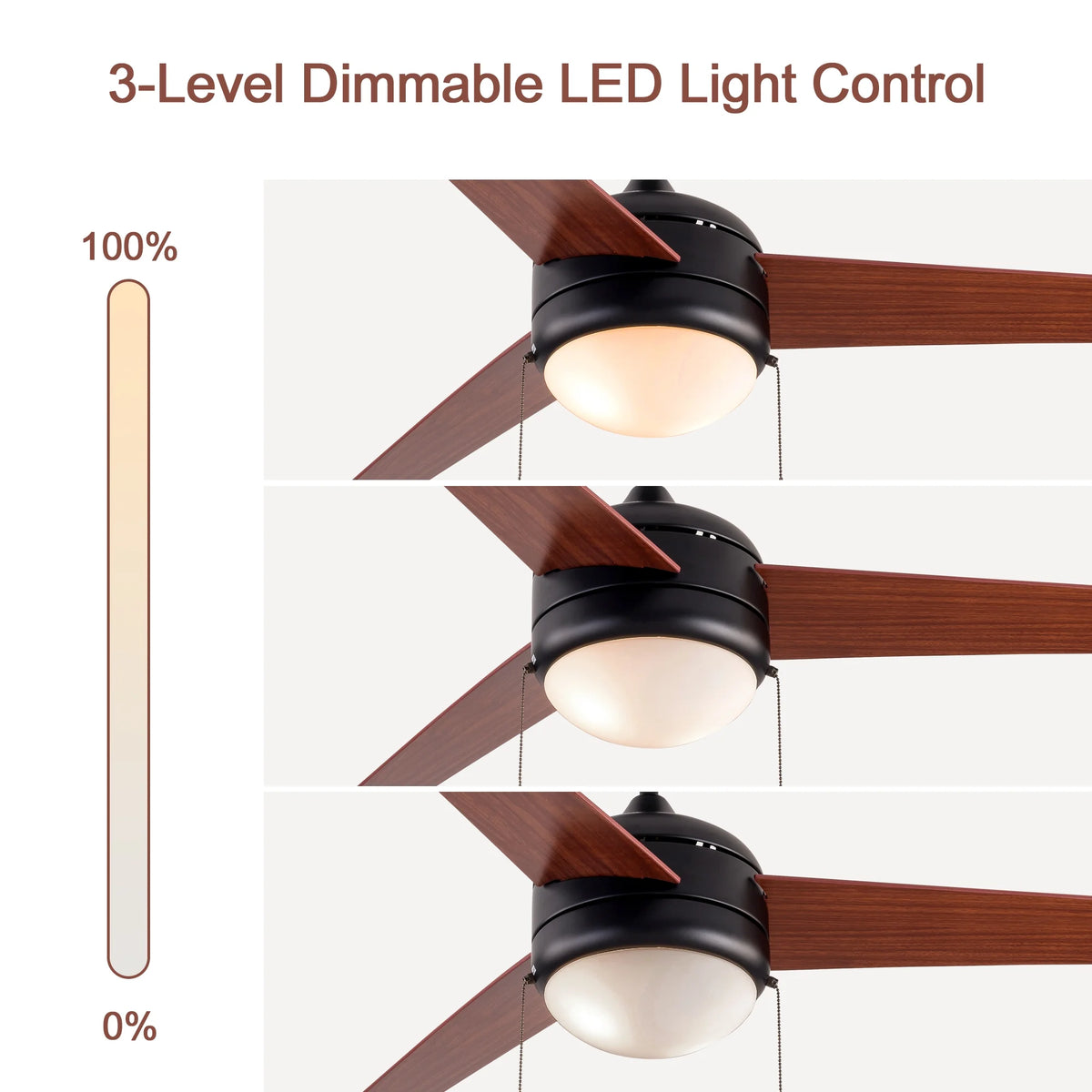 Simpol 52" Prominent Indoor Ceiling Fan with LED Light, Pull Chain and Remote Control, Reversible AC Motor, Walnut/Silver Reversible Blades and Satin Nickel Finish