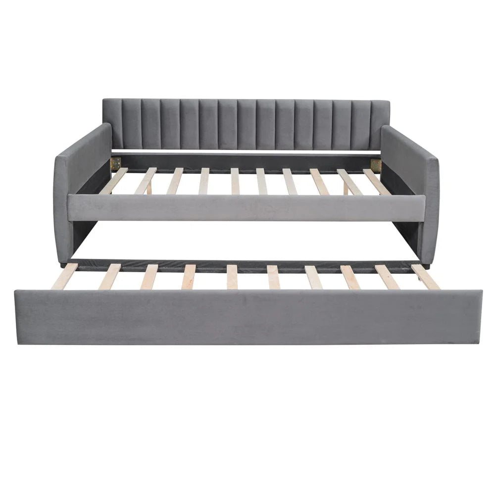 GZXS Full Size Upholstered Daybed with Trundle Bed for Living Room, Gray