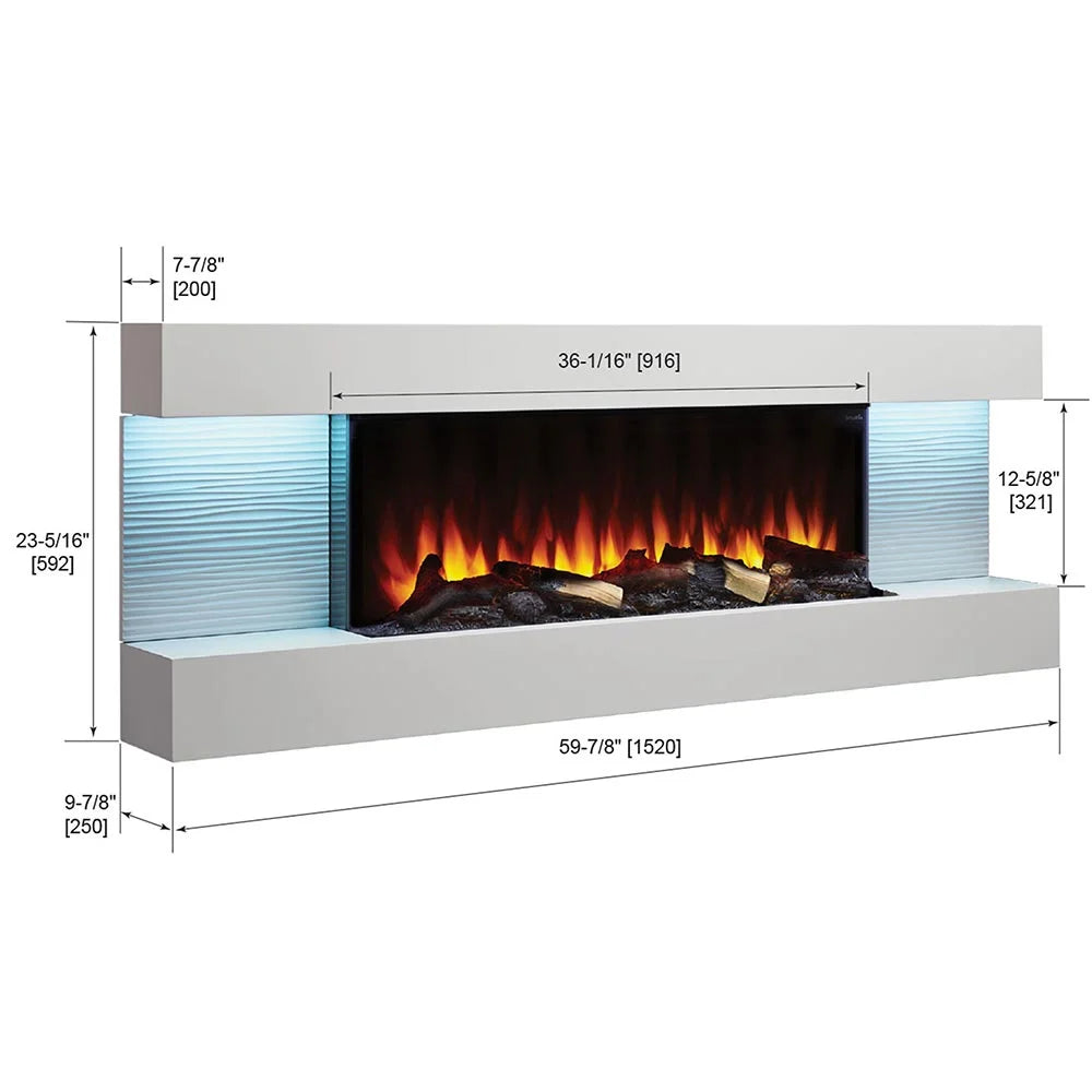 SimpliFire Format 10"D x 60"W x 23"H Floating Mantel Electric Fireplace - White