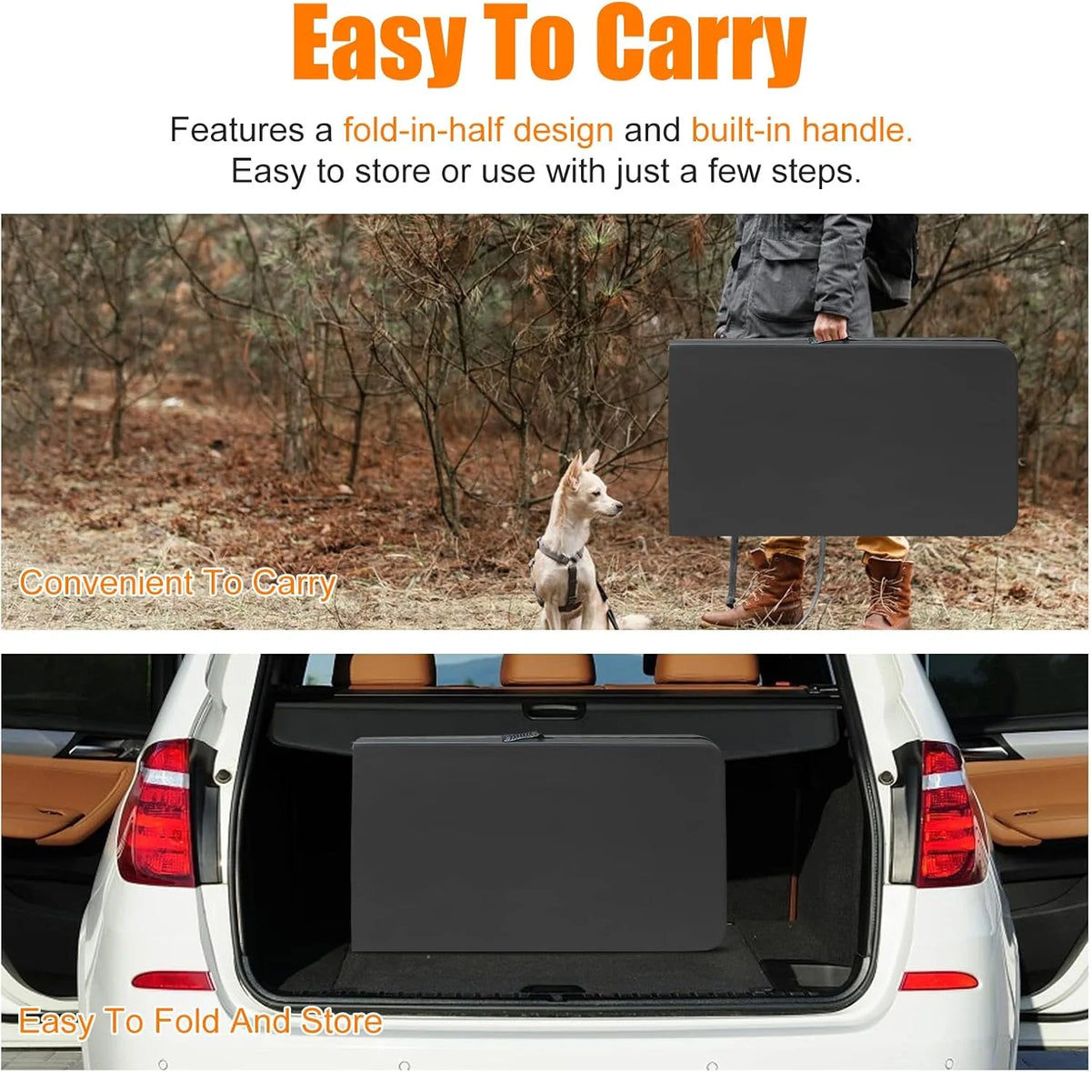 Folding Table with Carry Handle, Portable Fold-in-Half Plastic Table, Rectangle Foldable Table for Indoor