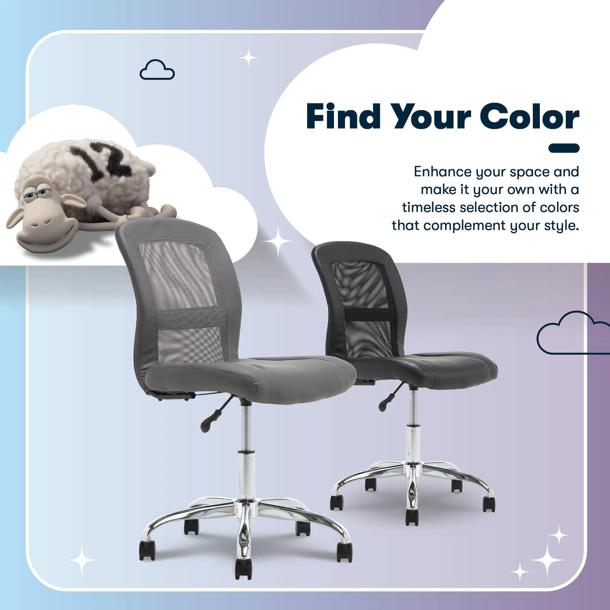 Serta Essentials Armless Task Chair, Faux Leather and Mesh, Cream