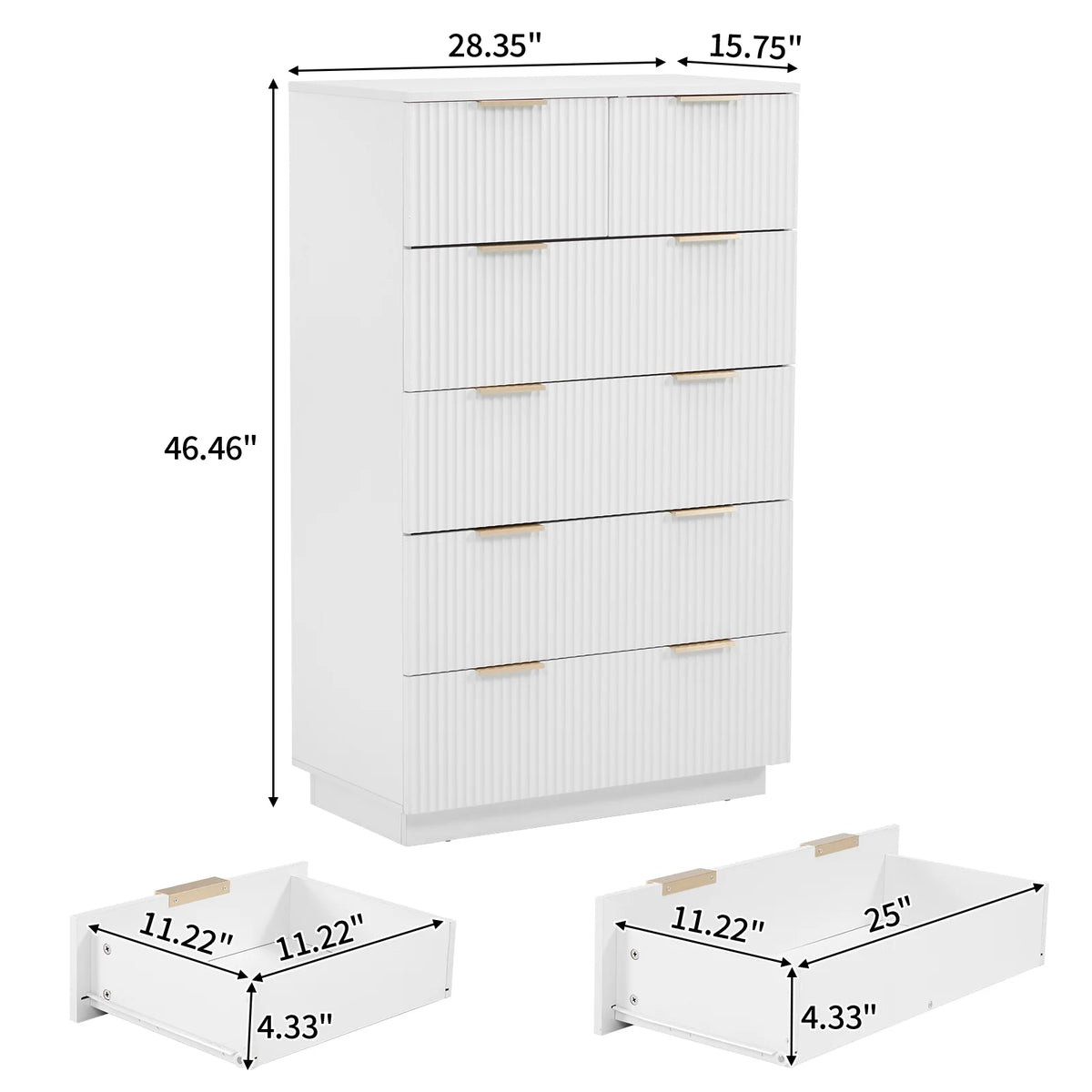 UBesGoo Dresser for Bedroom Wood 4 Drawers Dressers, Fluted Modern Dresser, White