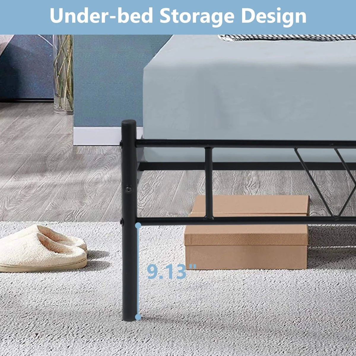 Twin Size Metal Bed Frame, No Box Spring Needed, Noise Free Carbon Steel Bed Foundation, Child, Black