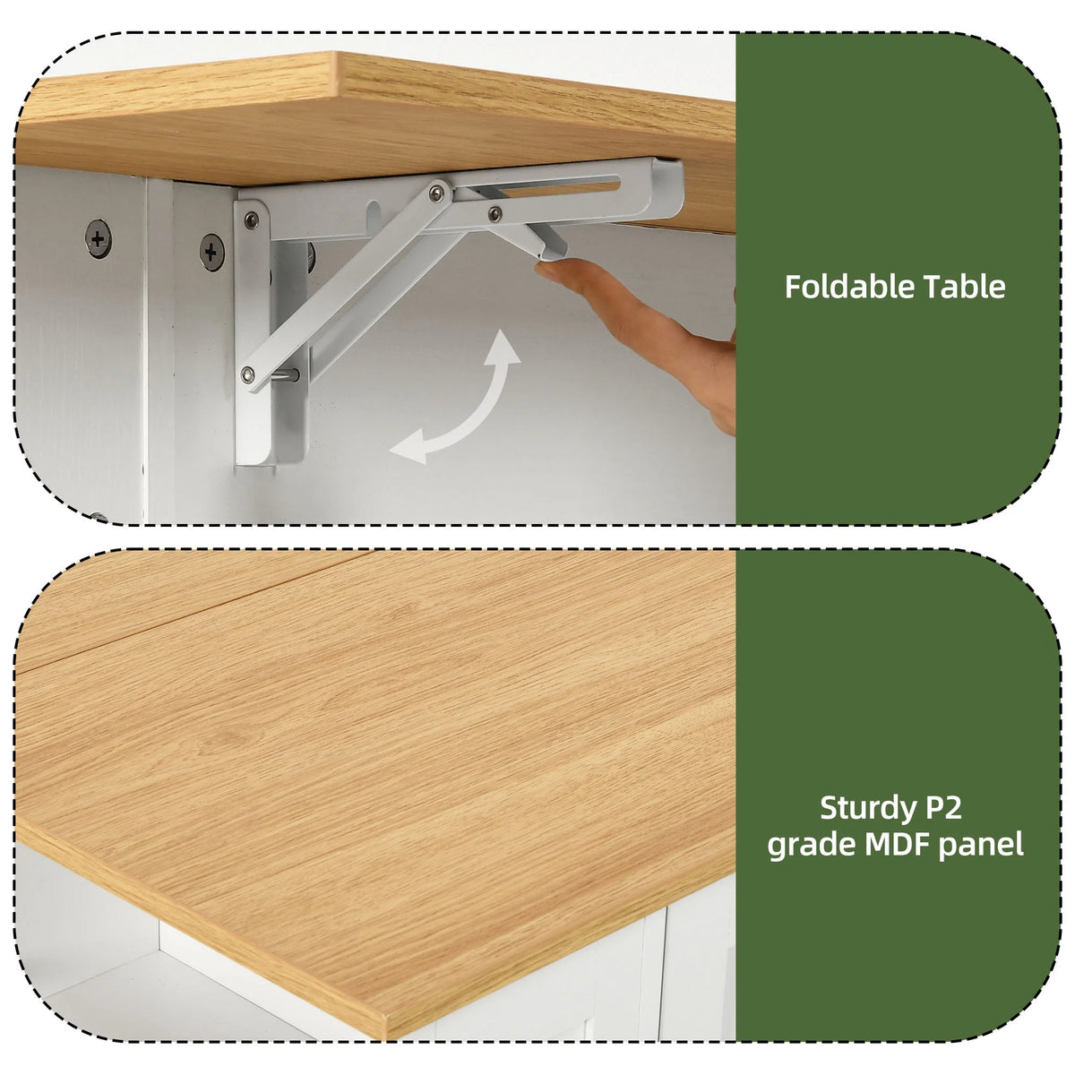 Uforic Kitchen Island Table with Seating & Drop Leaf, Kitchen Island with Storage & Wheels, Off-White