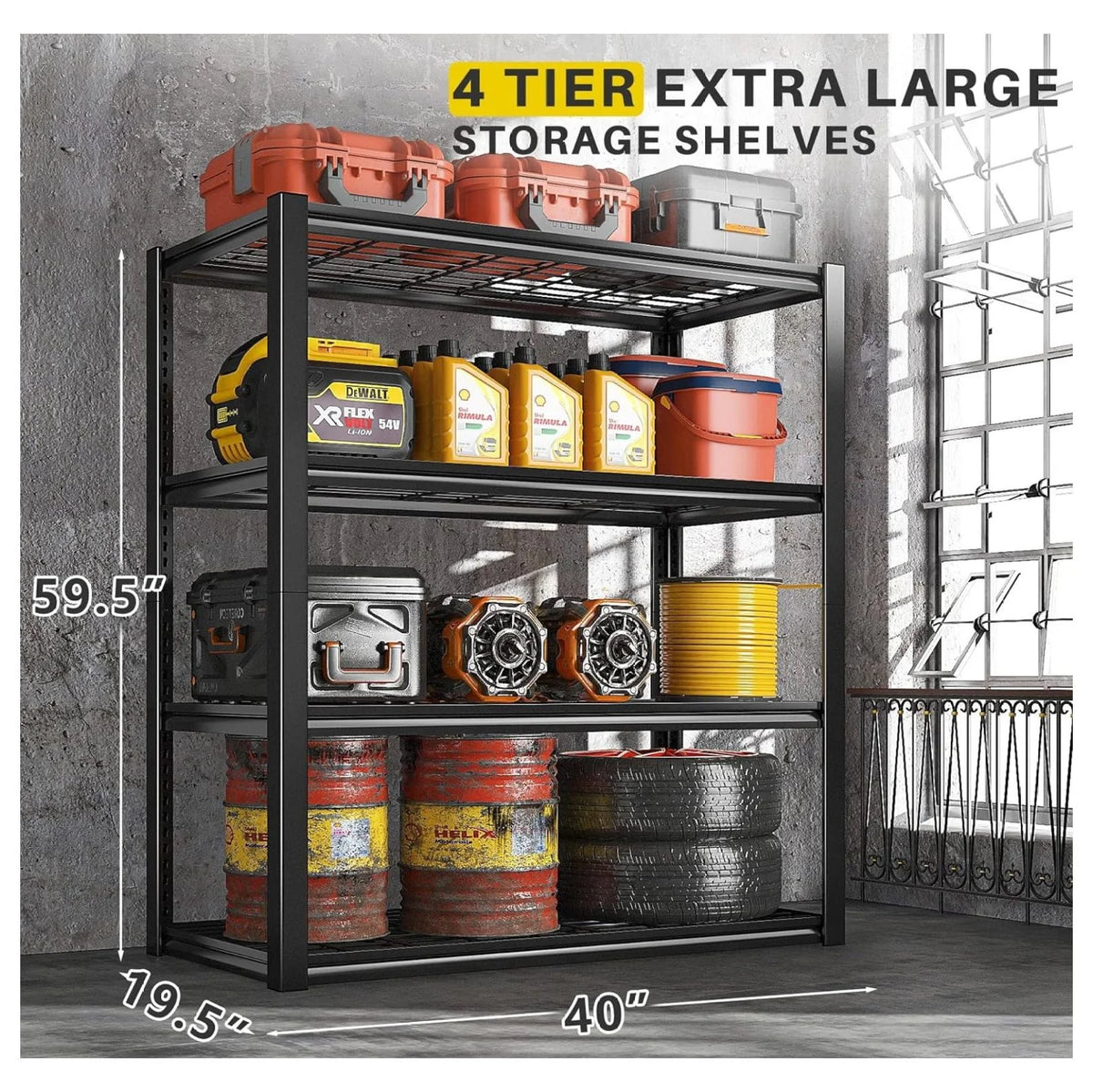 Ditangy 40" W Garage Shelving 2240 LBS Storage Shelves Heavy Duty Shelving 4-Tier Adjustable Metal Shelves for Garage Shelves Rack Industrial Utility Shelf for Basement Warehouse,40" W X19.5 D X59.5 H