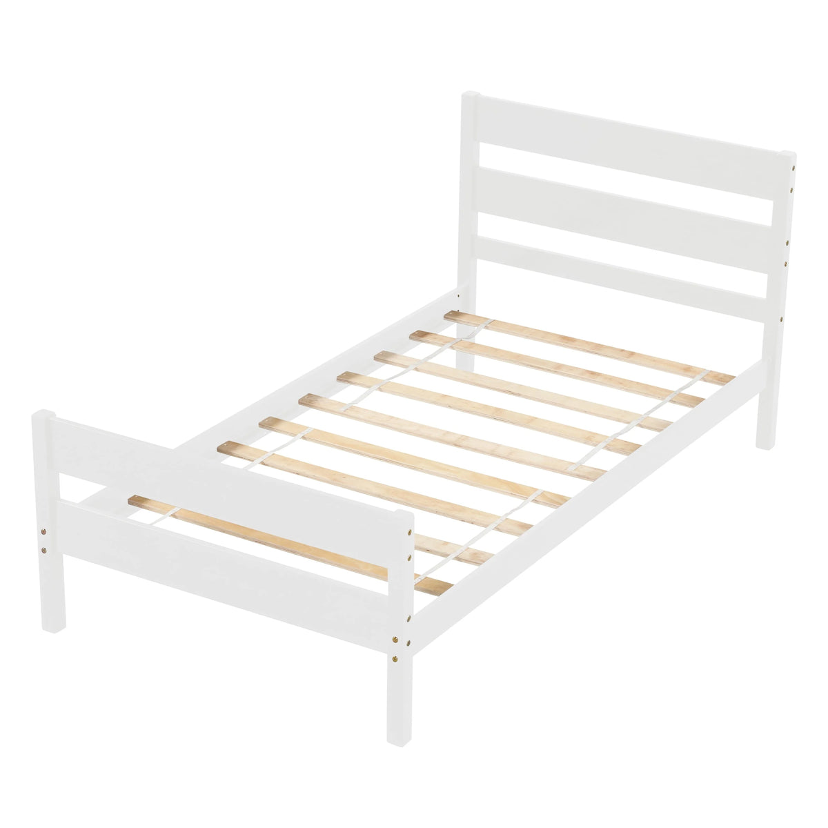 BTMWAY Wood Twin Bed Frame for Kids Adults, Solid Wood Platform Bed Frame with Headboard and Footboard, Modern Twin Size Bed Frame with Wooden Slats Support, No Box Spring Needed, White