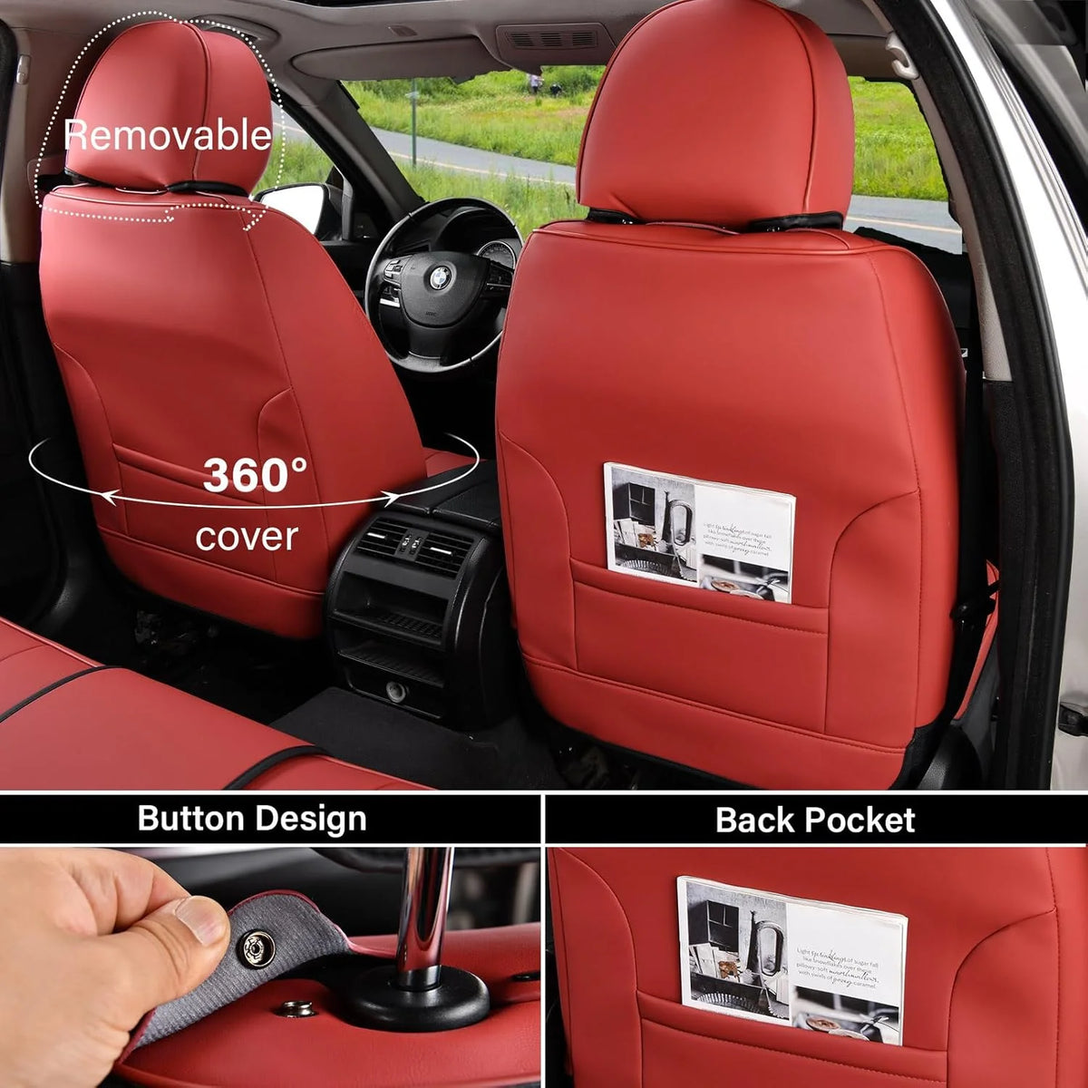 Coverado Black Front Car Seat Covers, Stylish Waterproof Premium Leather Automotive Seat Protectors, Airbag Compatible Auto Interior Accessories Universal Fit for Most Cars SUV Pick-up Trucks