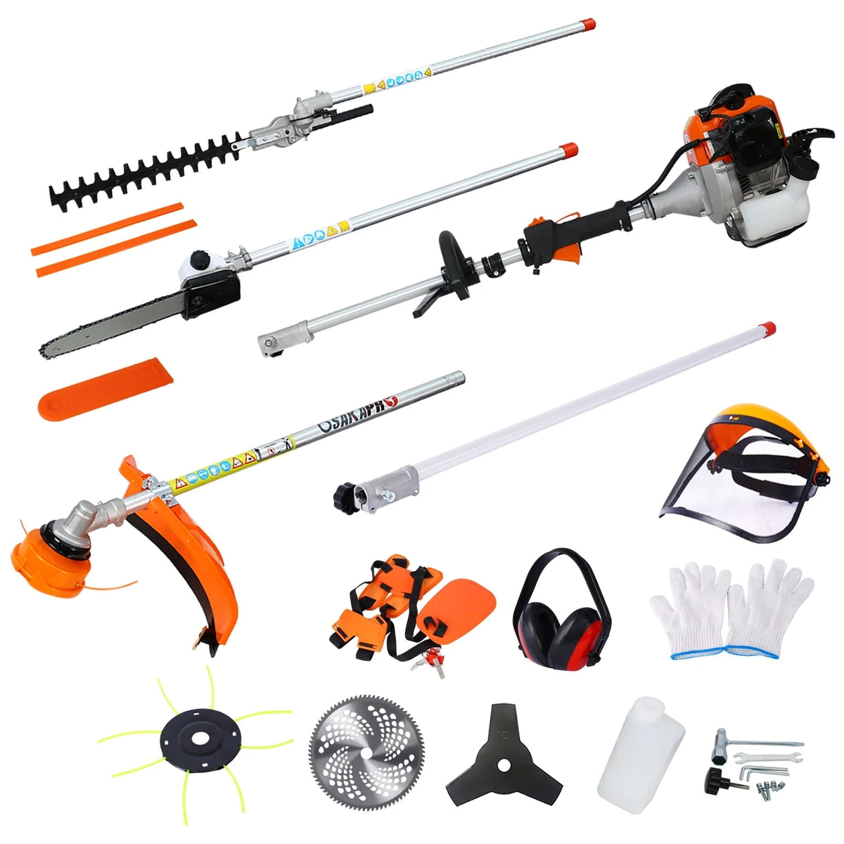 Docooler 10 in 1 Multi-Functional Tool, 52CC 2-Cycle Garden Tool System with Gas Pole Saw, Hedge Trimmer, Grass Trimmer, and Brush EPA Compliant