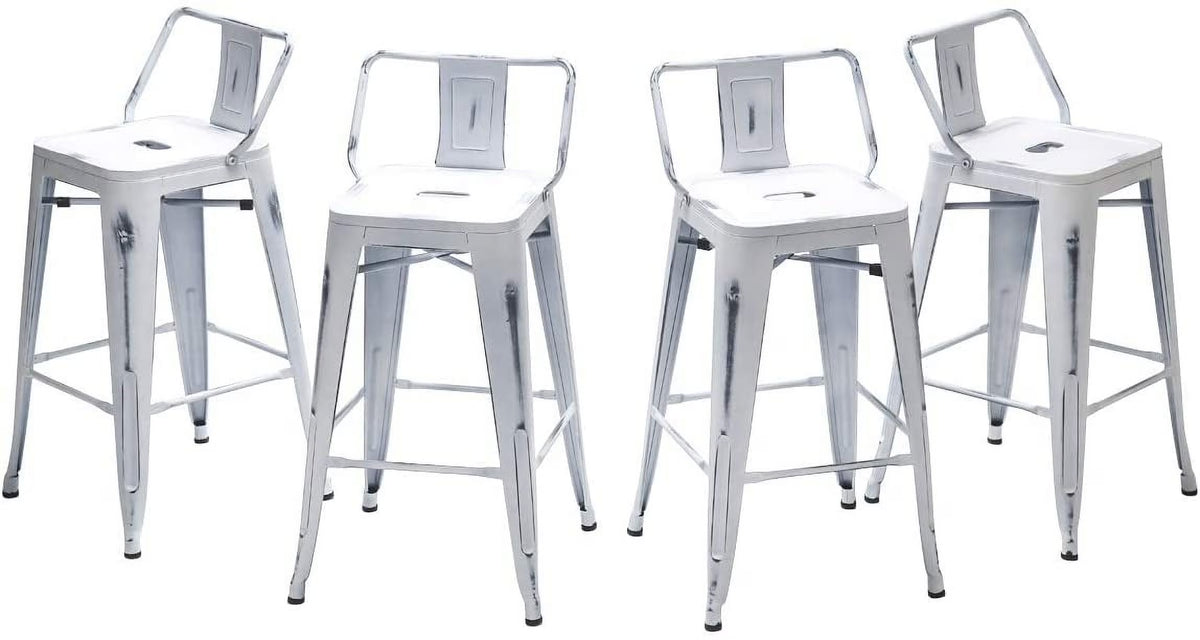 Andeworld 30" Low Back Distressed White Bar Stools Metal Barstools Counter Height Stools [Set of 4]